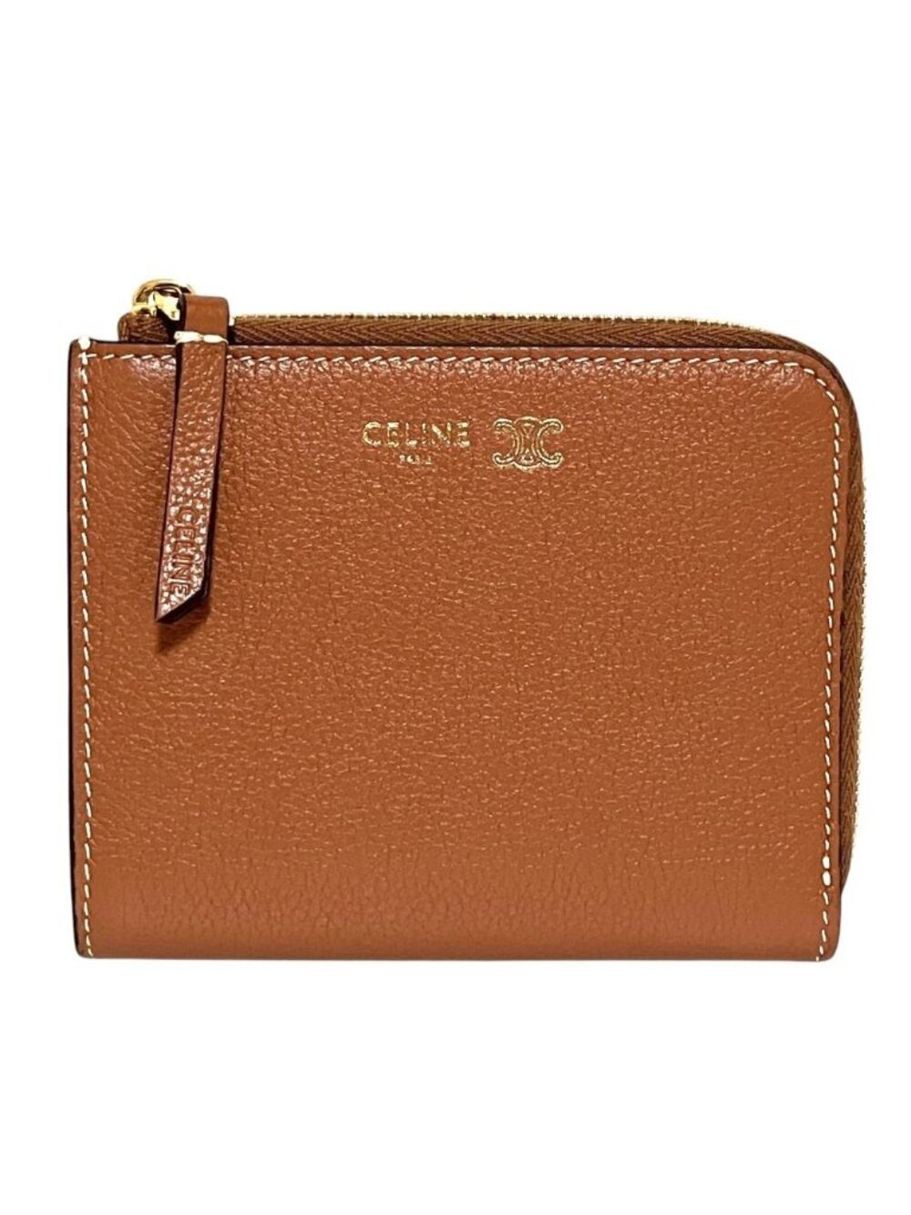 Celine Flat Zip Wallet Triomphe Stamp Soft Tan Cream